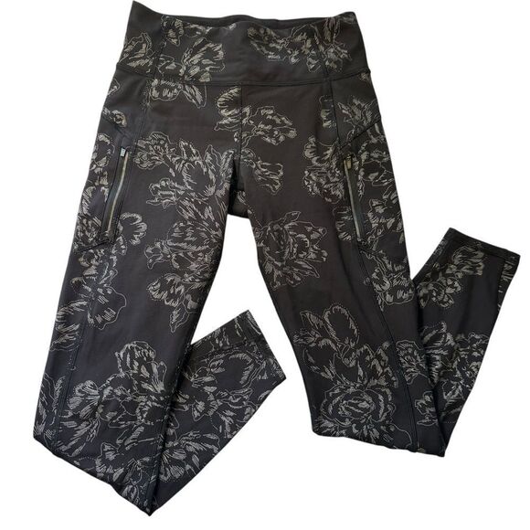 Athleta Rainier Reflective Tight fleece brushed inside Aluna Bloom Black small - Picture 2 of 9